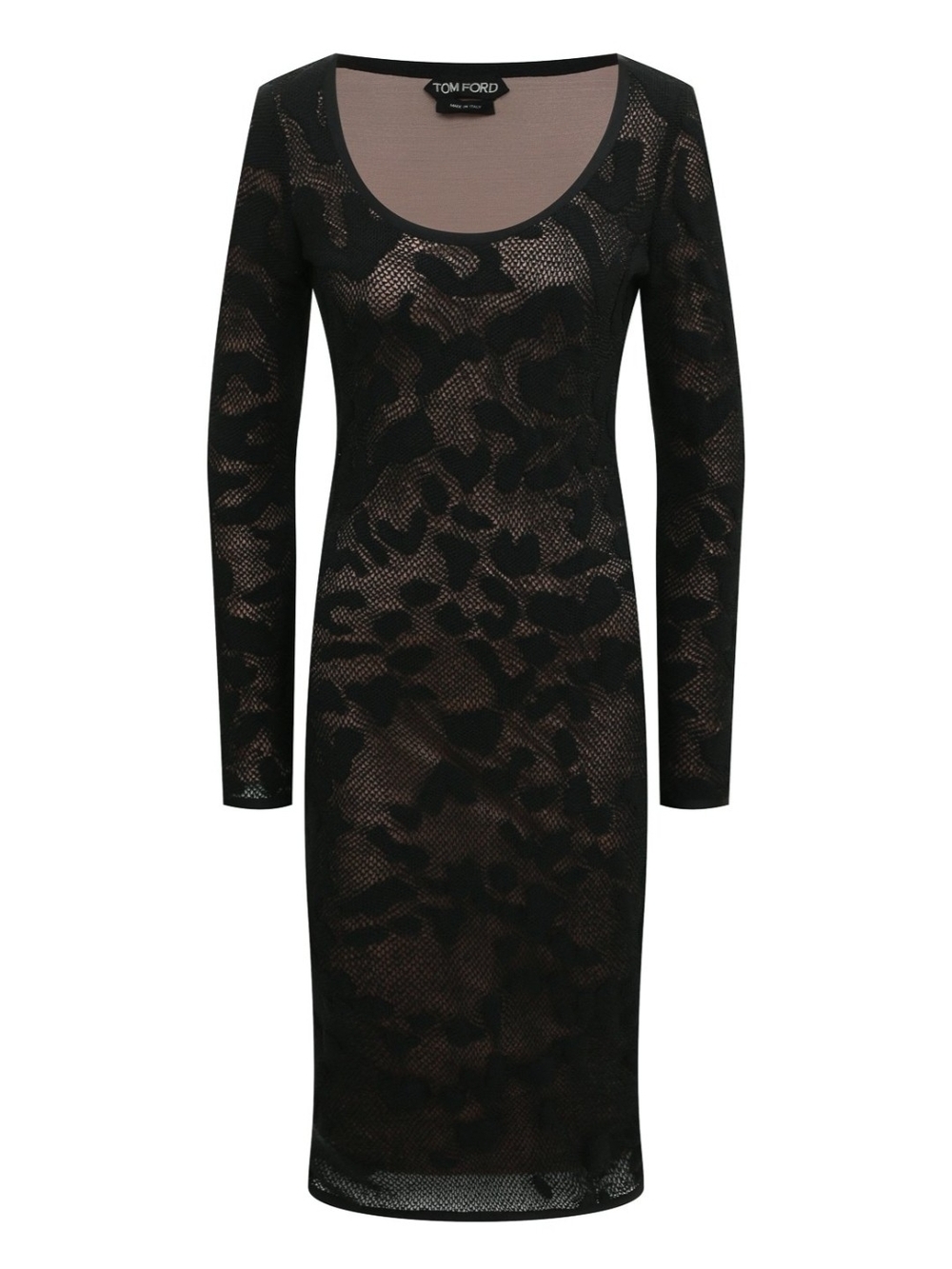Tom Ford Black Sheer Long-Sleeve Midi Dress XS/US2